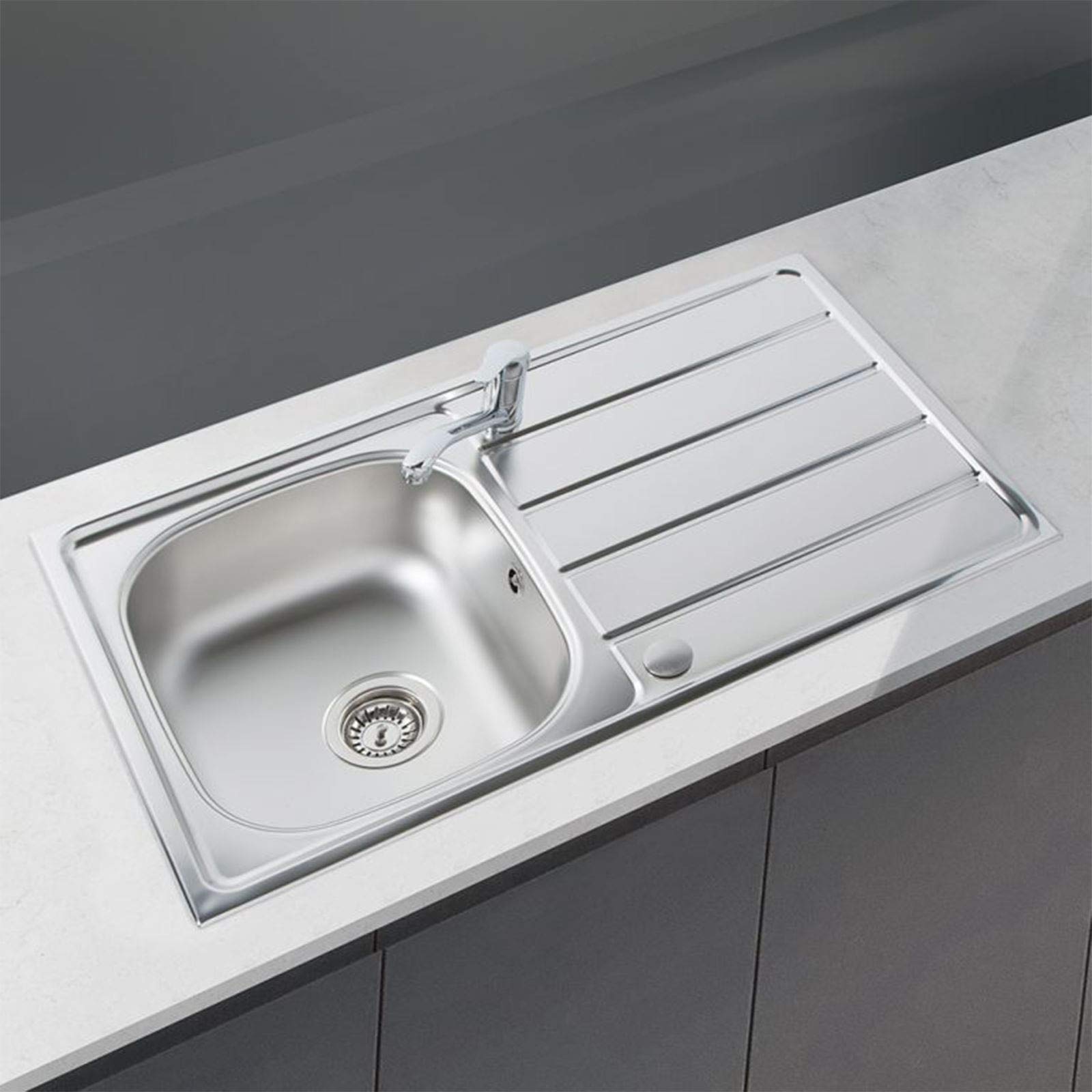 SIA1.0 Bowl Reversible Stainless Steel Kitchen Sink and Waste Kit W965 x D500mm