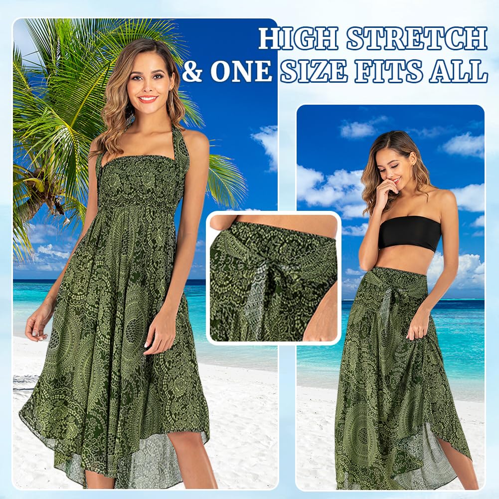 HAGOT Gonna Lunga Elegante 2 in 1 da Donna, Abito Vintage con Scollo all'Americana, Gonne Estive Boho