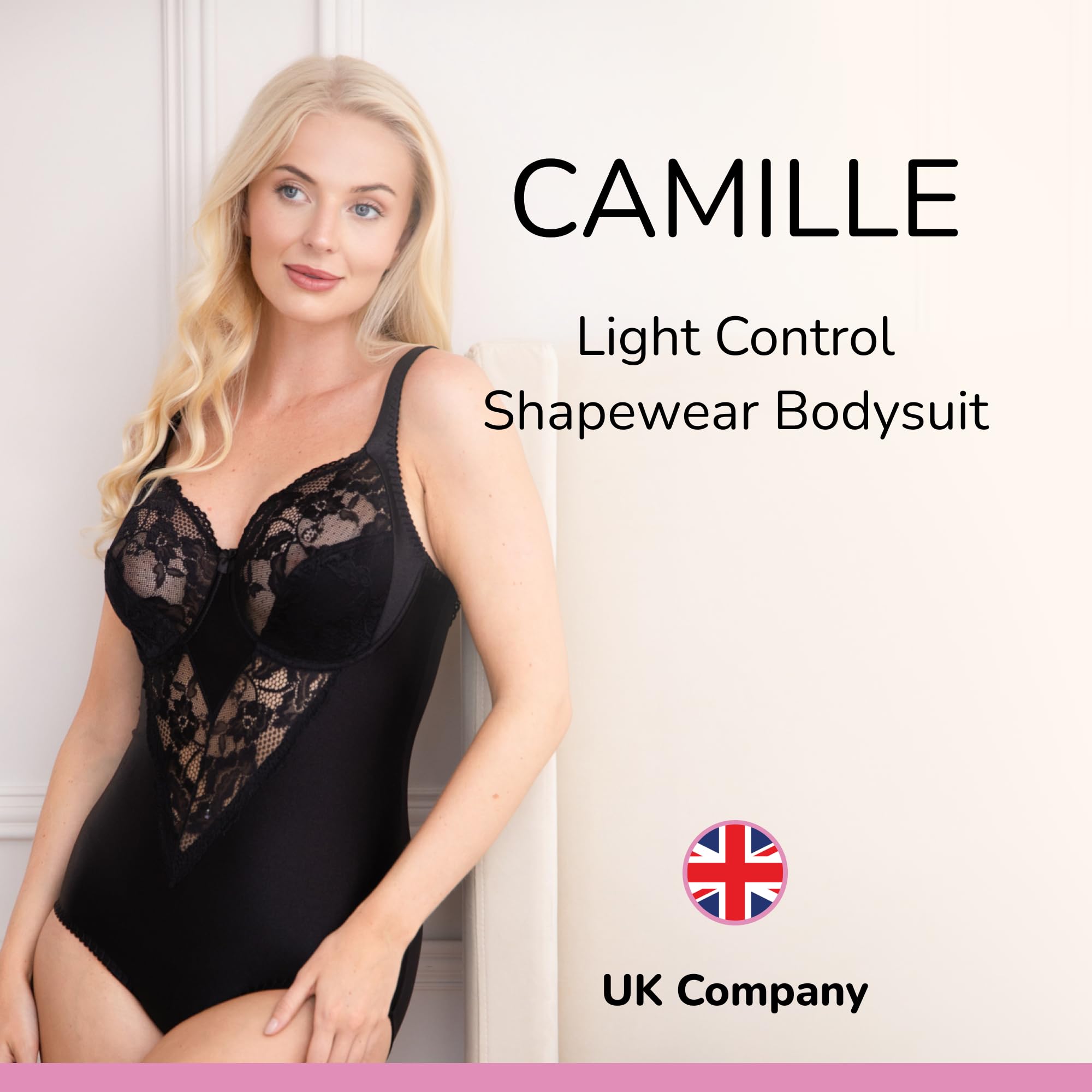 Camille Body Shapewear Donna Bianco - Reggiseno con ferretto Non imbottito, Pizzo Fiorito, Spalline regolabili, Guaina Silhouette, Lingerie Elegante