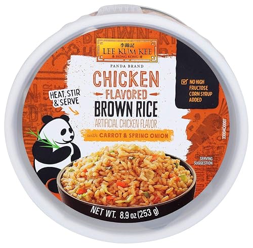 Lee Kum Kee Panda Brand - Arroz integral con sabor a pollo con zanahorias y cebolleta, 8.9 onzas, jarabe de maíz sin alto contenido de fructosa
