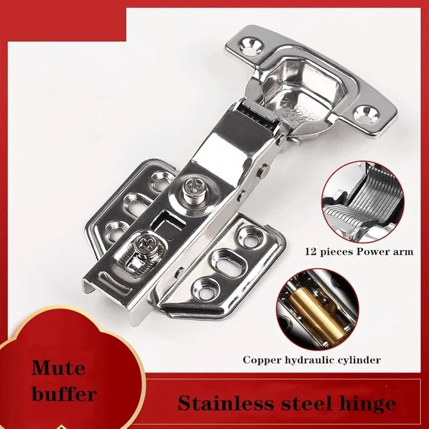 Furniture Door Hinge Stainless Steel Hydraulic Hinges Mute Damper Buffer Cabinet Door Hinge Hardware Accessories(Insert Embed)