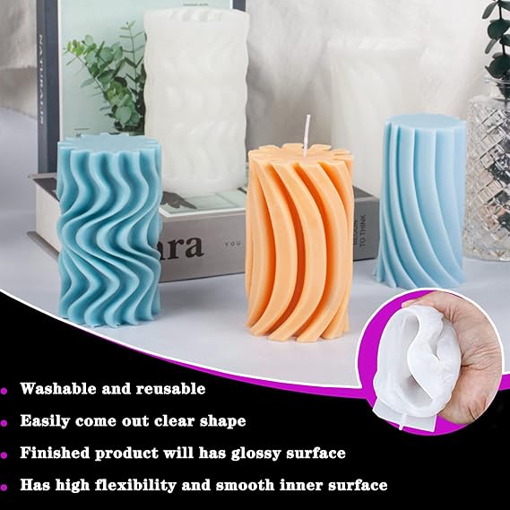 Pillar Candle Mold, Silicone Candle Molds for Candle Making, Reusable Irregular Geometric Candle Molds Silicone, DIY Resin Art Crafts Aromatherapy Candle Making Molds, Abstract Art Home Decor Tool,3pc [Energy Class A]