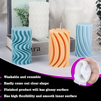 Pillar Candle Mold, Silicone Candle Molds for Candle Making, Reusable Irregular Geometric Candle Molds Silicone, DIY Resin Art Crafts Aromatherapy Candle Making Molds, Abstract Art Home Decor Tool,3pc [Energy Class A]