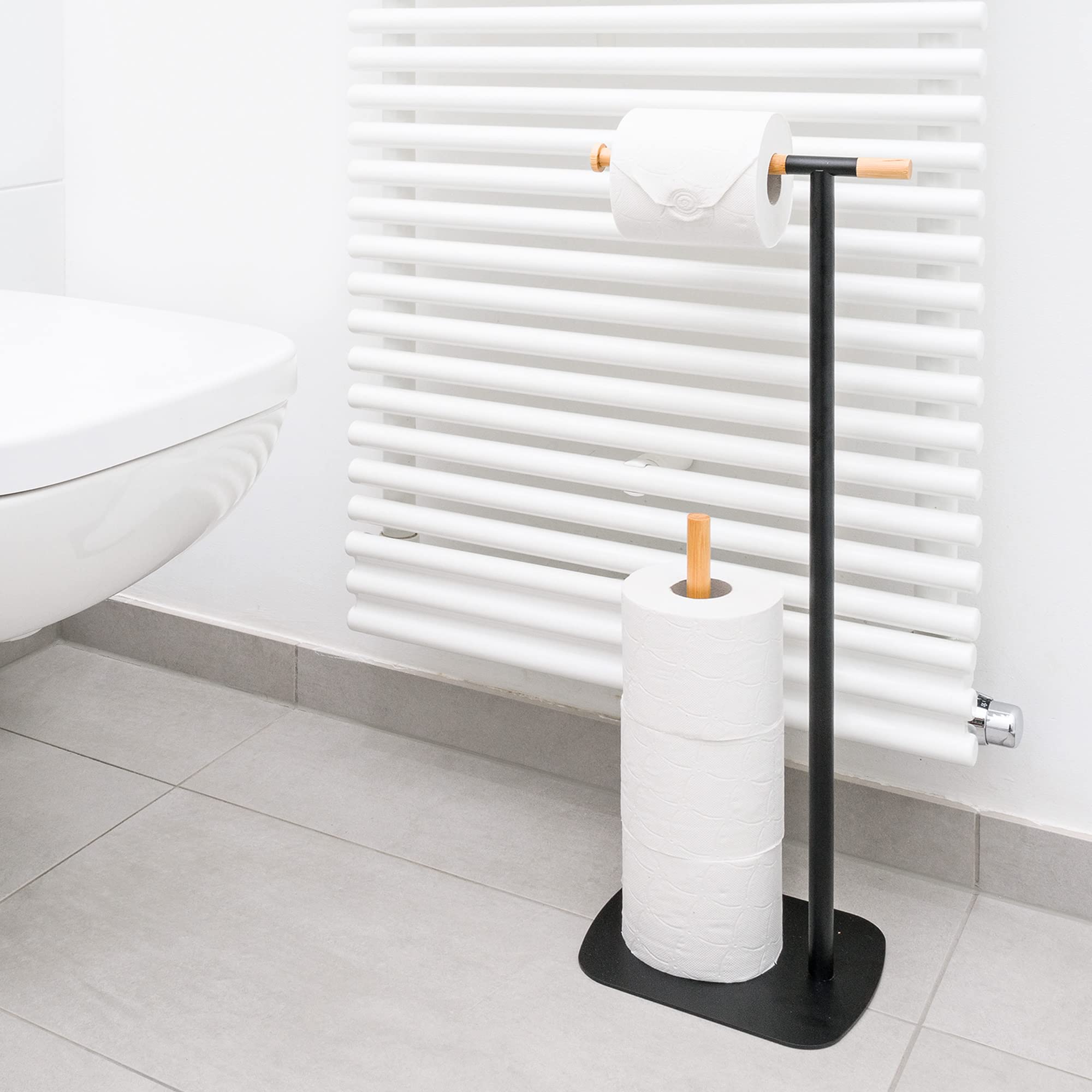 Navaris Porta Carta Igienica Da Terra In Acciaio Inox - Design Minimalista Oro Opaco - Porta 3 Rotoli