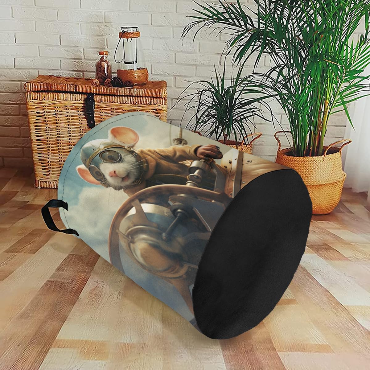 Mouse Pilot Flying Plane Waterproof Foldable Storage Bin, Dirty Clothes Laundry Basket, Canvas Organizer Basket for Laundry Hamper, Toy Bins, Gift Baskets, Bedroom, Clothes, Kids Hamper