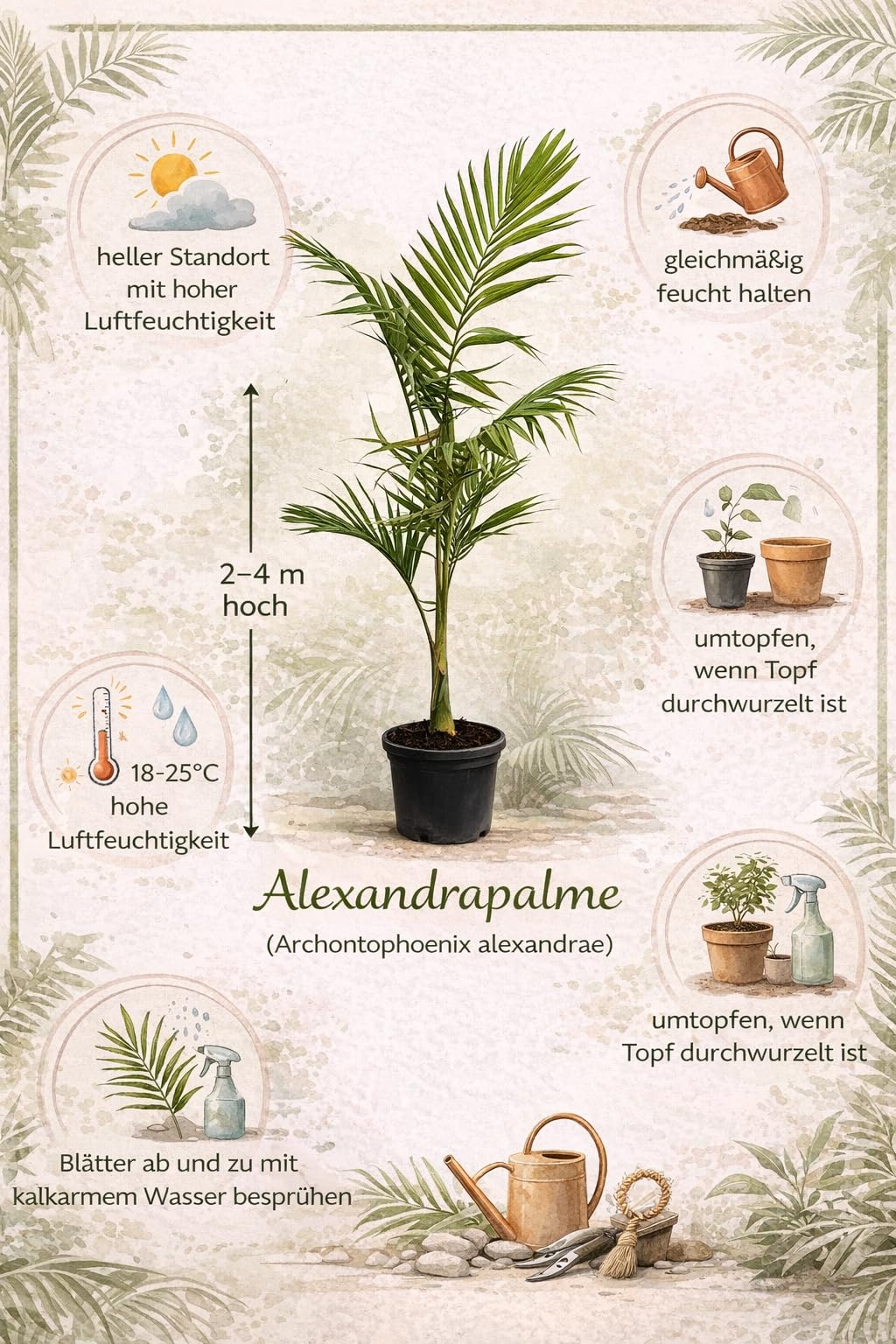Alexandrapalme 160–200 cm – Archontophoenix alexandrae – Feuerpalme – Grünpflanze – Indoor & Wintergarten – Elegante Zimmerpalme mit 40–50 cm Stamm – Exotische Dekopflanze