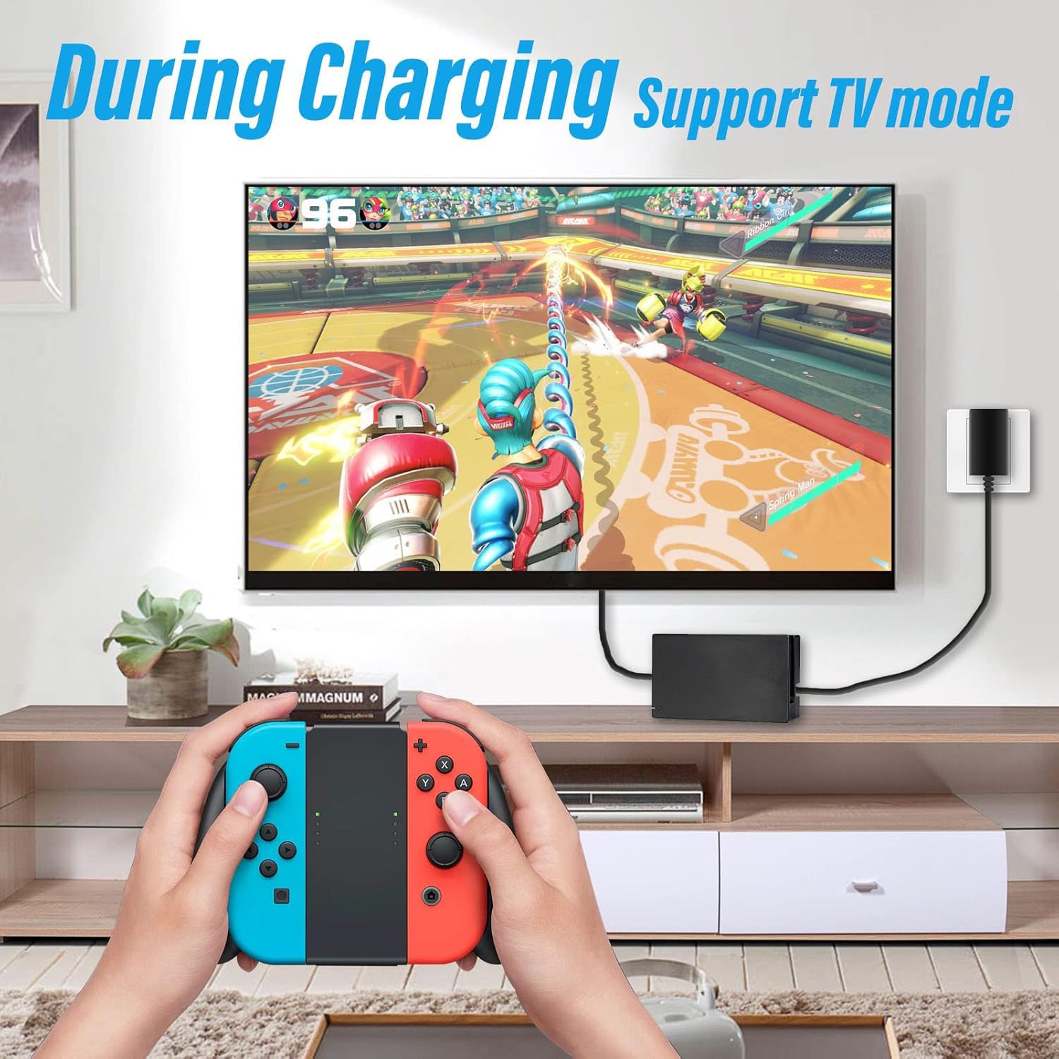 Caricatore per N-Switch 15V 2.6A Carica Rapida con Cavo USB Tipo C, Supporto Modalità TV e Controller Dock Compatibile con N-Switch & Switch Lite