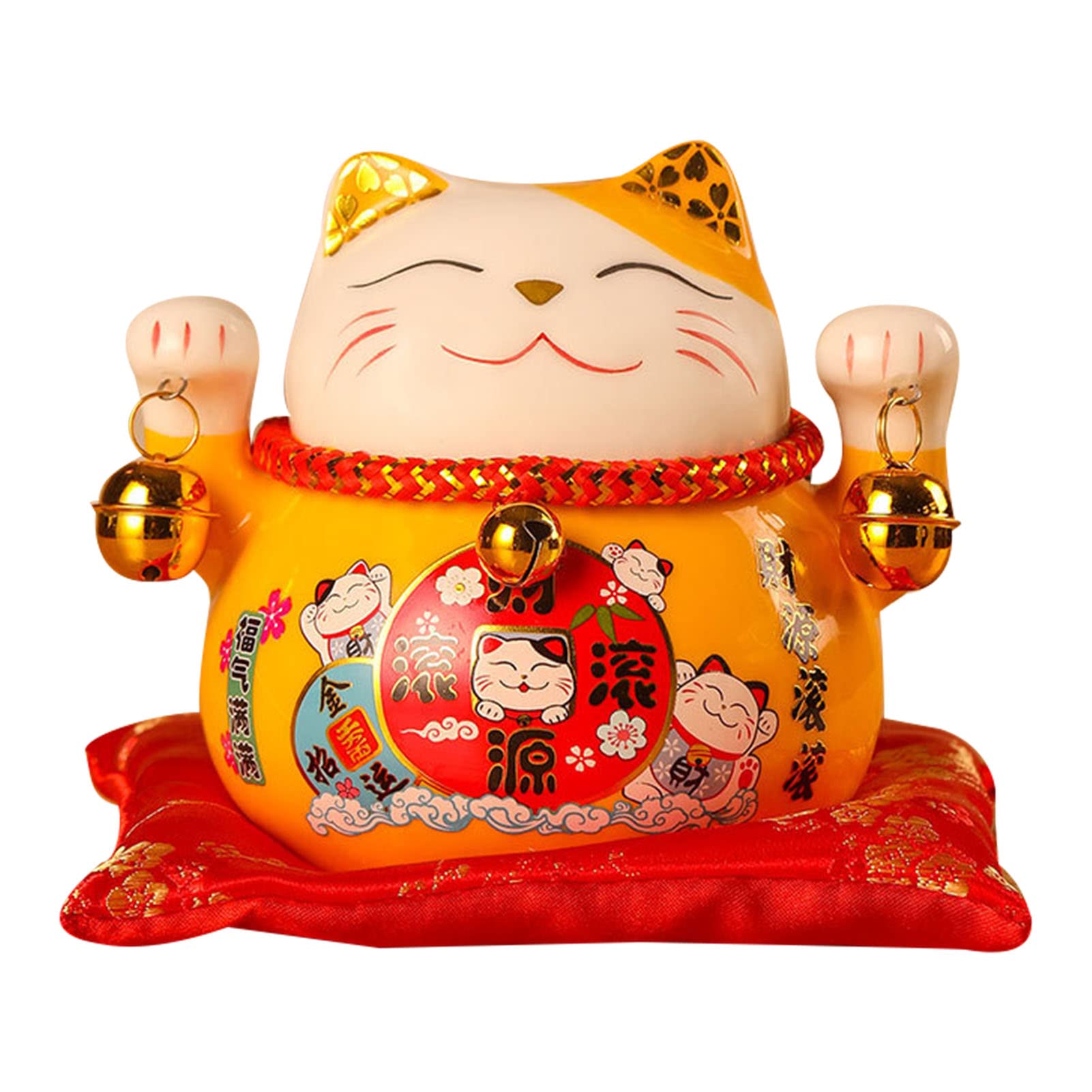 Salvadanaio Gatto Fortunato in Ceramica, 12x9x10cm Salvadanaio Feng Shui Portafortuna, Decorazione per Scrivania con Design di Gatto Fortunato​(Giallo)