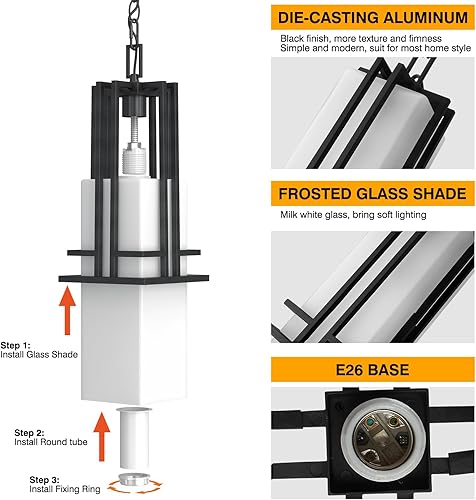 Miniatura 3 de Yoenecea Lámpara colgante para exteriores, linterna colgante exterior de aluminio, luz colgante al aire libre con cadena ajustable negra, luces