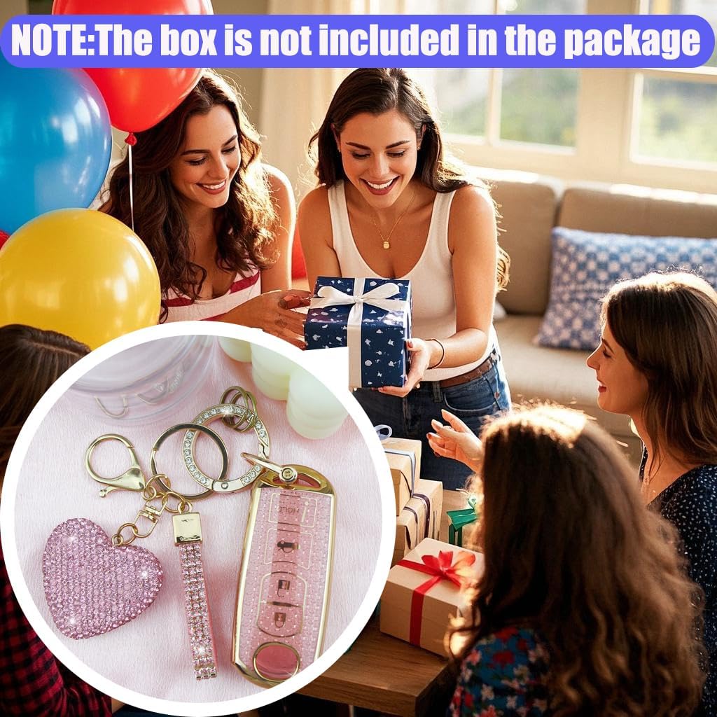 Key Fob Cover with Diamond Keychain for Women, Car Key Holder Case Compatible with Mazda 3 6 8 Miata MX5 CX3 CX4 CX5 CX7 CX9 Smart Remote Key Protector, 4 Buttons (Pink-Heart)