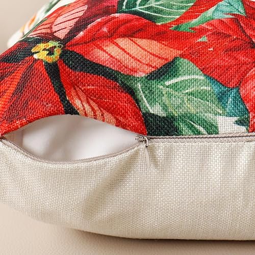 Miniatura 7 de Juego de 4 fundas de almohada con diseño de bayas cardenales, color rojo con texto en inglés "Merry Christmas", "Family is Everything", para sofá,