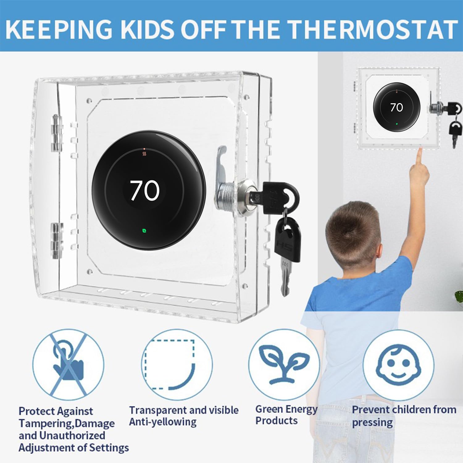 Thermostat Lock Box Cover with Key – Secure Lock Box Guard for Google Nest Learning Thermostat (4th Gen), Nest Thermostat 2020 and E, Nest Learning Thermostat 1st/2nd/3rd