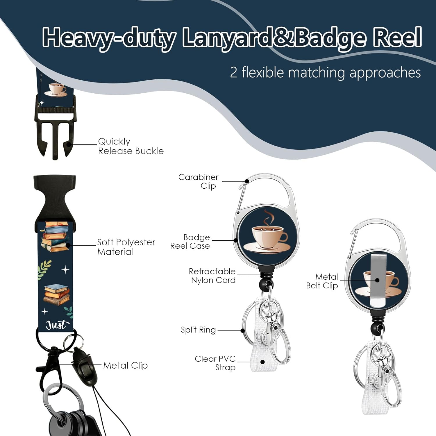 Book Lover Lanyards for ID Badge, ID Badge Holder with Retractable Reel, Teacher Badge Reel with Keychain Name Tag, Book Librarian Lanyard Card Cover Case Gift for Women - Image 7