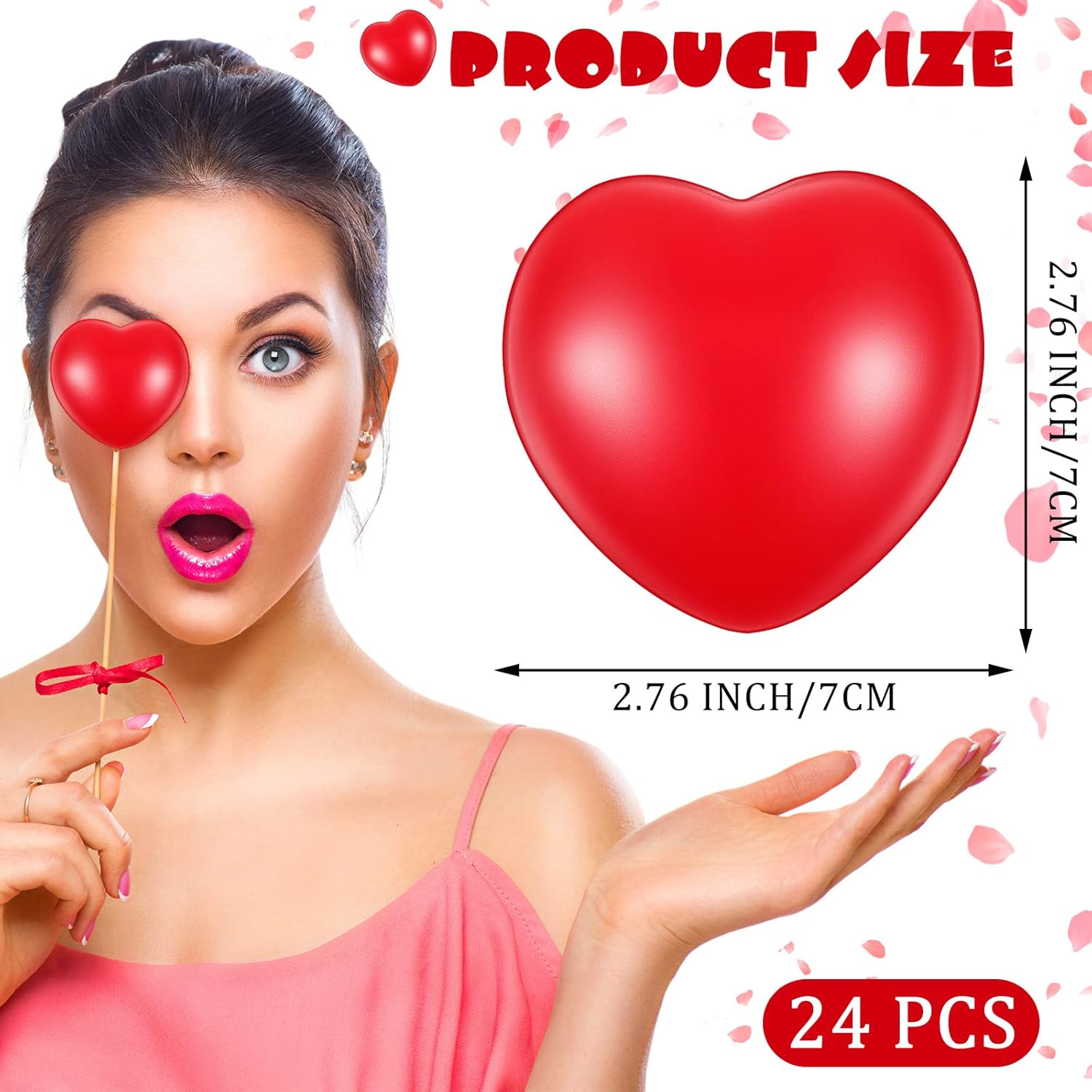 Sumind 24 Pcs Red Heart Stress Balls Stress Relief Heart Shaped Cute Balls Gifts for Staff, Kids, School Carnival Reward, Classroom, Valentine Party Favor