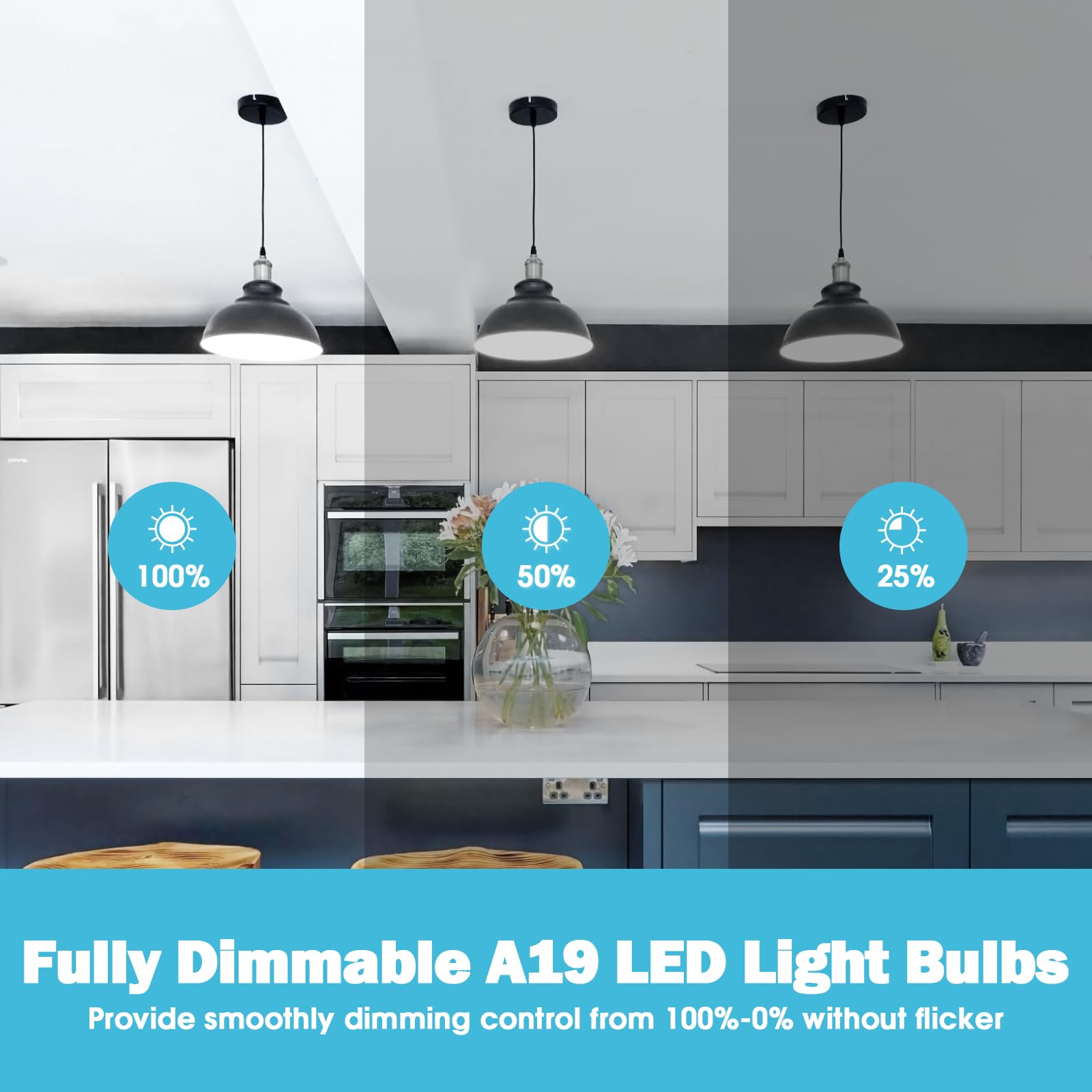 A19 LED Light Bulb Dimmable 60 Watt Equivalent LED Bulbs Daylight White 5000K 900 Lumen E26 Base 9W — view 3