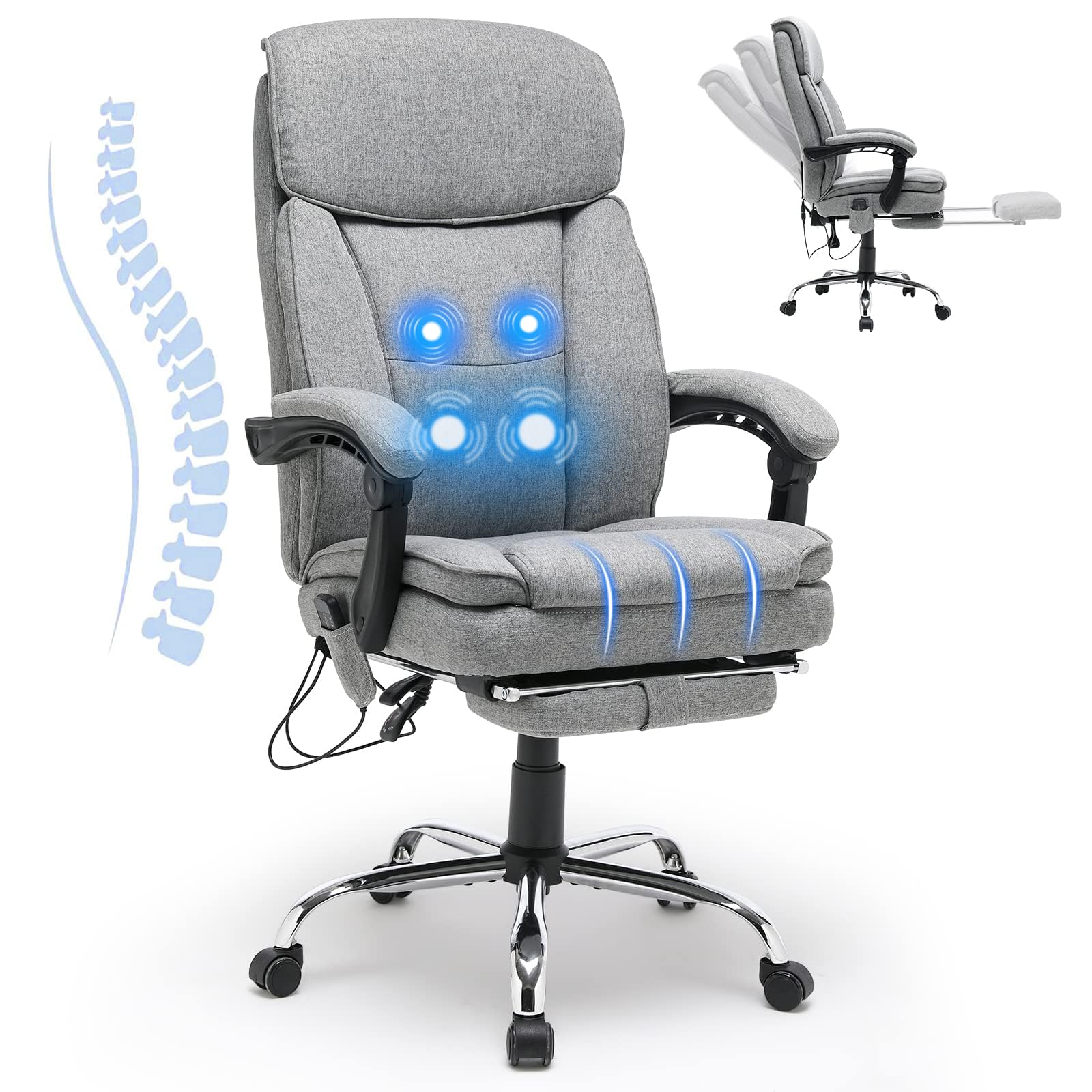HOMREST Reclining Office Chair with 4-Point Massage, Breathable Fabric Executive Chair with Retractable Footrest, Ergonomic Computer Chair with High