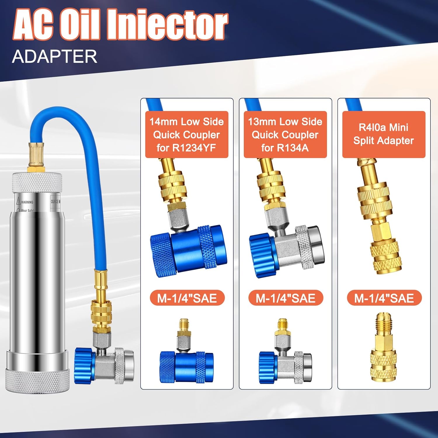 AC Leak Detector Kit, R1234yf R134a R410a AC Oil UV Dye Injector Kit Refrigerant Leak Detector Tool Low Side Quick Coupler Mini Split Adapter Glasses Flashlight(Beneficial)