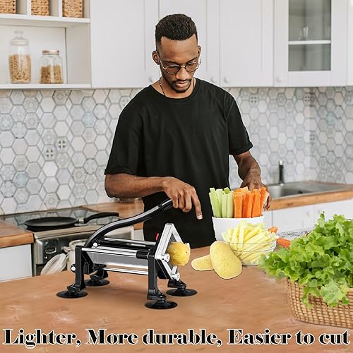 Miniatura 2 de SeewtLice Cortador comercial de papas fritas de acero inoxidable, cortador de papas fritas con hoja de 38 y 14 pulgadas, cortador de papas fritas