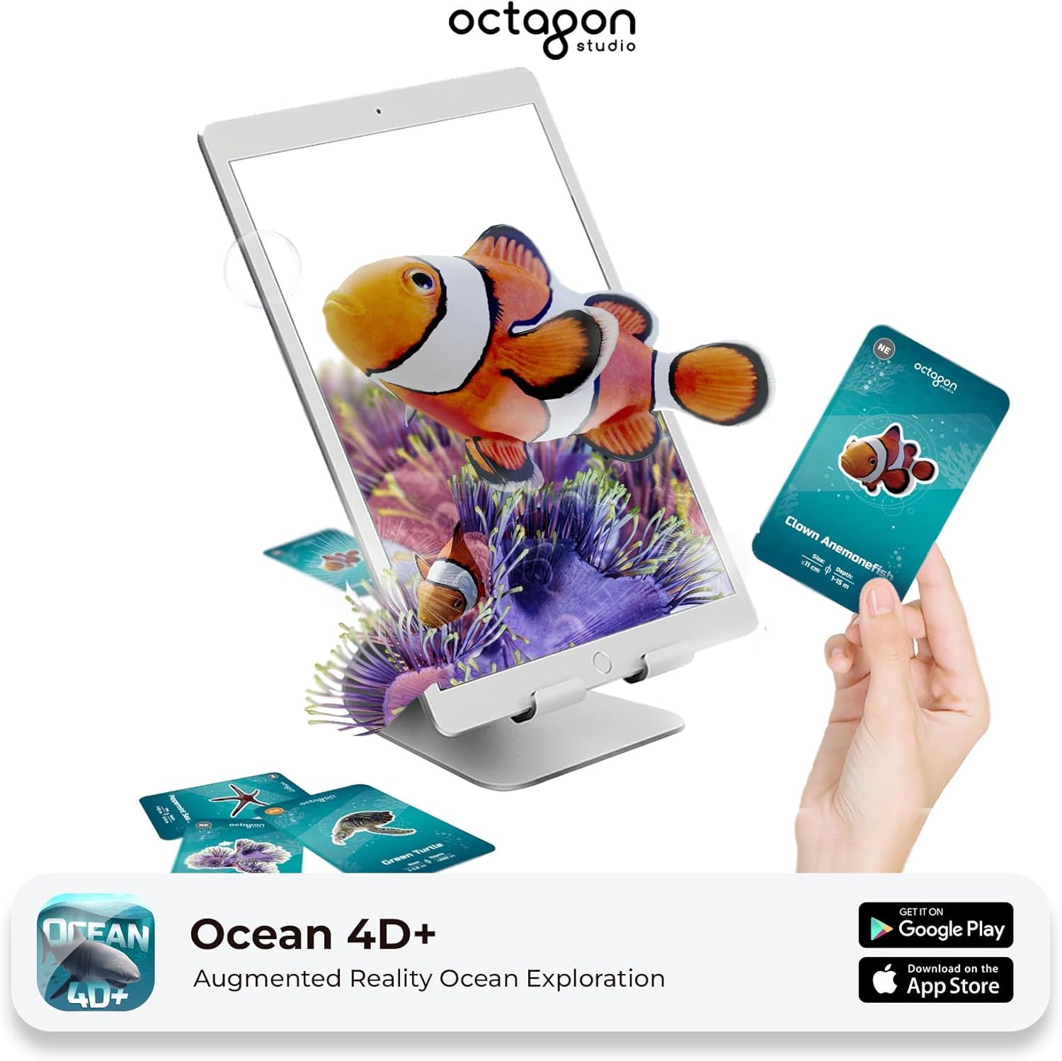 Ocean 4D+ Augmented Reality Flashcards for Kids – 35 Marine Life & Sea Creature STEM Learning Cards – Free Ad-Free Offline App (iOS & Android)