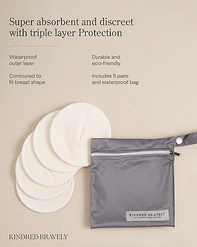 Miniatura 3 de Kindred Bravely Almohadillas de lactancia orgánicas reutilizables, lavables, para lactancia materna y fugas con bolsa de transporte, paquete de 10