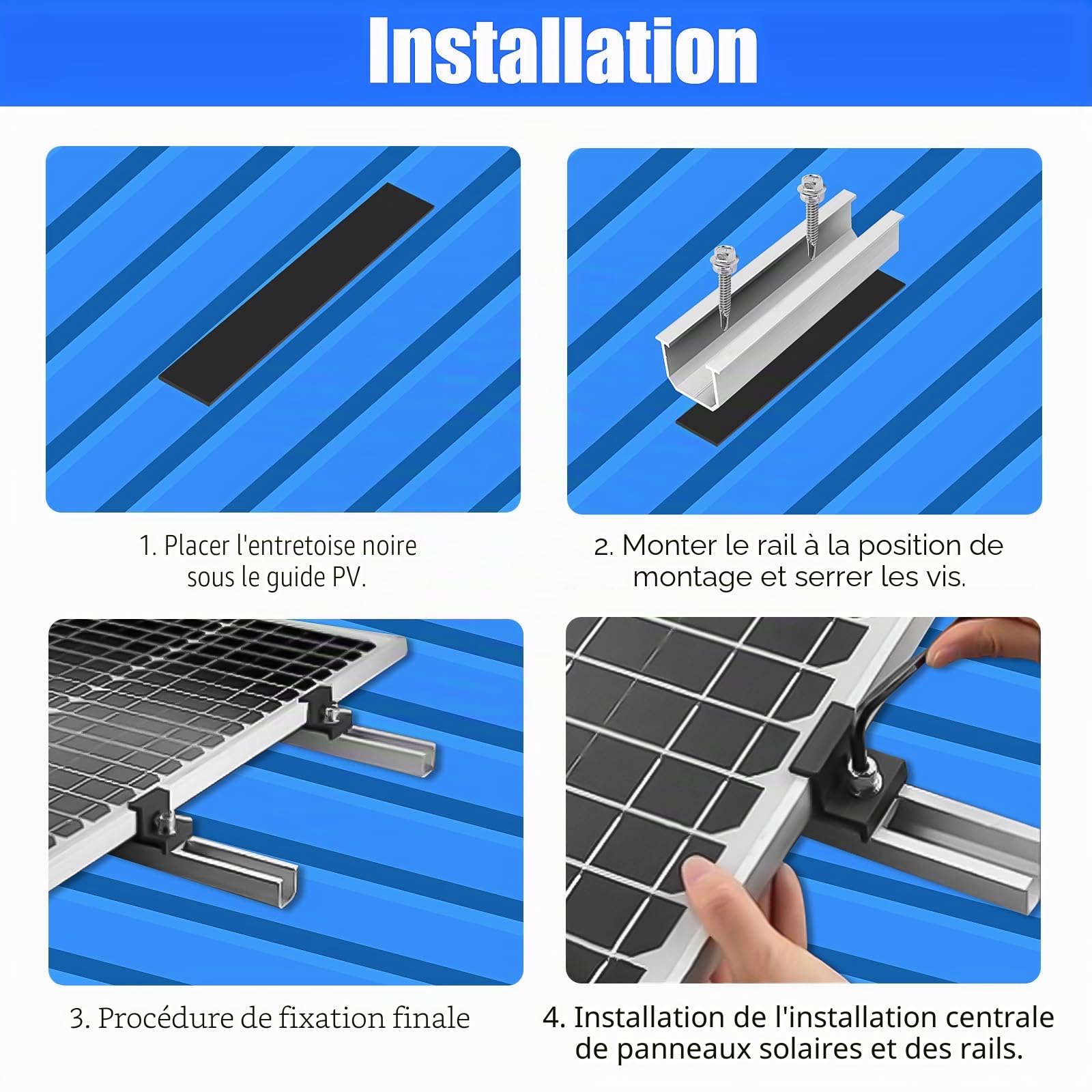 Support Panneau Solaire 12cm, Fixation 30-35mm Réglable