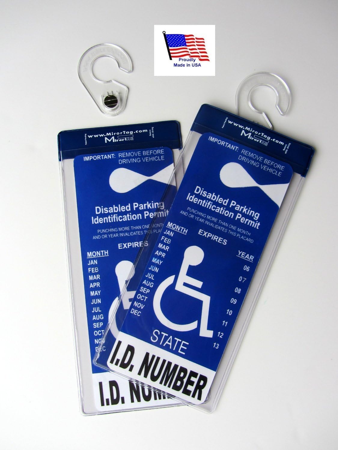 2 MirorTag Silver by JL Safety - Easily Display & Put Away a Handicapped Parking Placard. Strong Hook high Heat Rated. Magnetically snap the Holder On & Off. Post Diameter 1". 2 Included. Made in USA