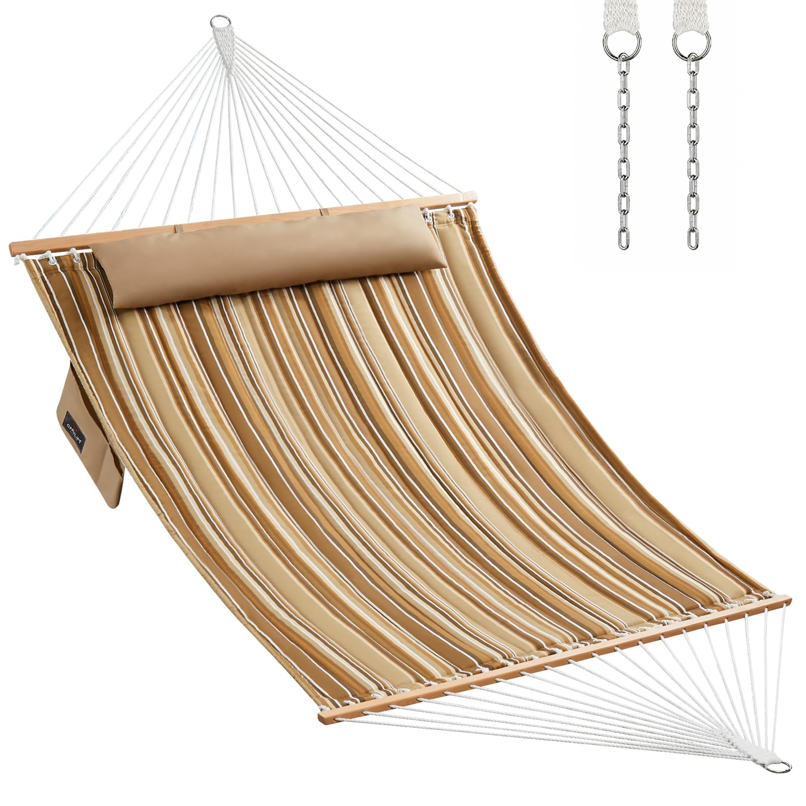 CHULIM Double Quilted Hammock with Hardwood Spreader Bars and Pillow