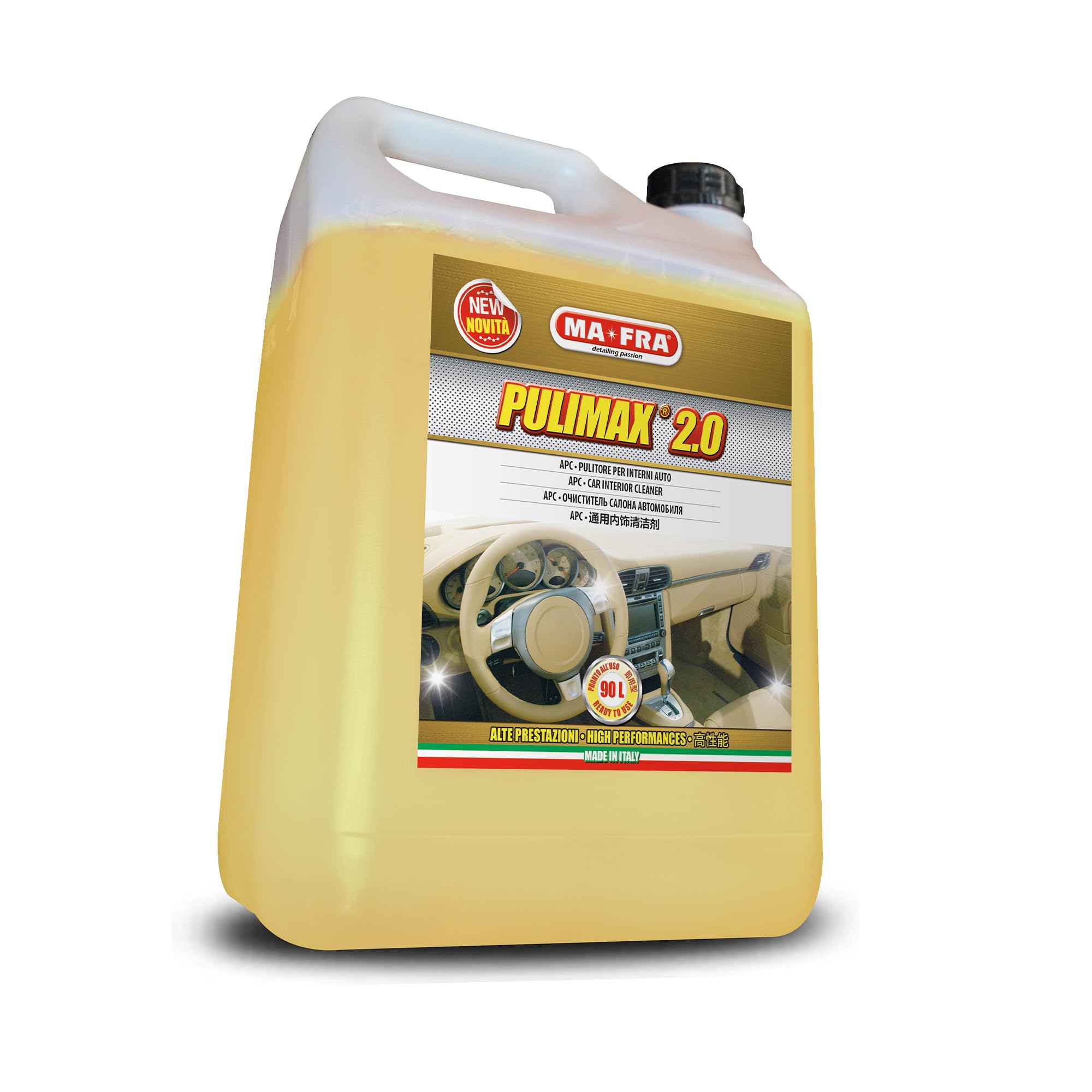 Ma-Fra, Pulimax 2.0, APC nettoyant universel pour l'intérieur des voitures, idéal pour le nettoyage du skaï et des textiles, élimine la saleté et les odeurs, format 4500 ml