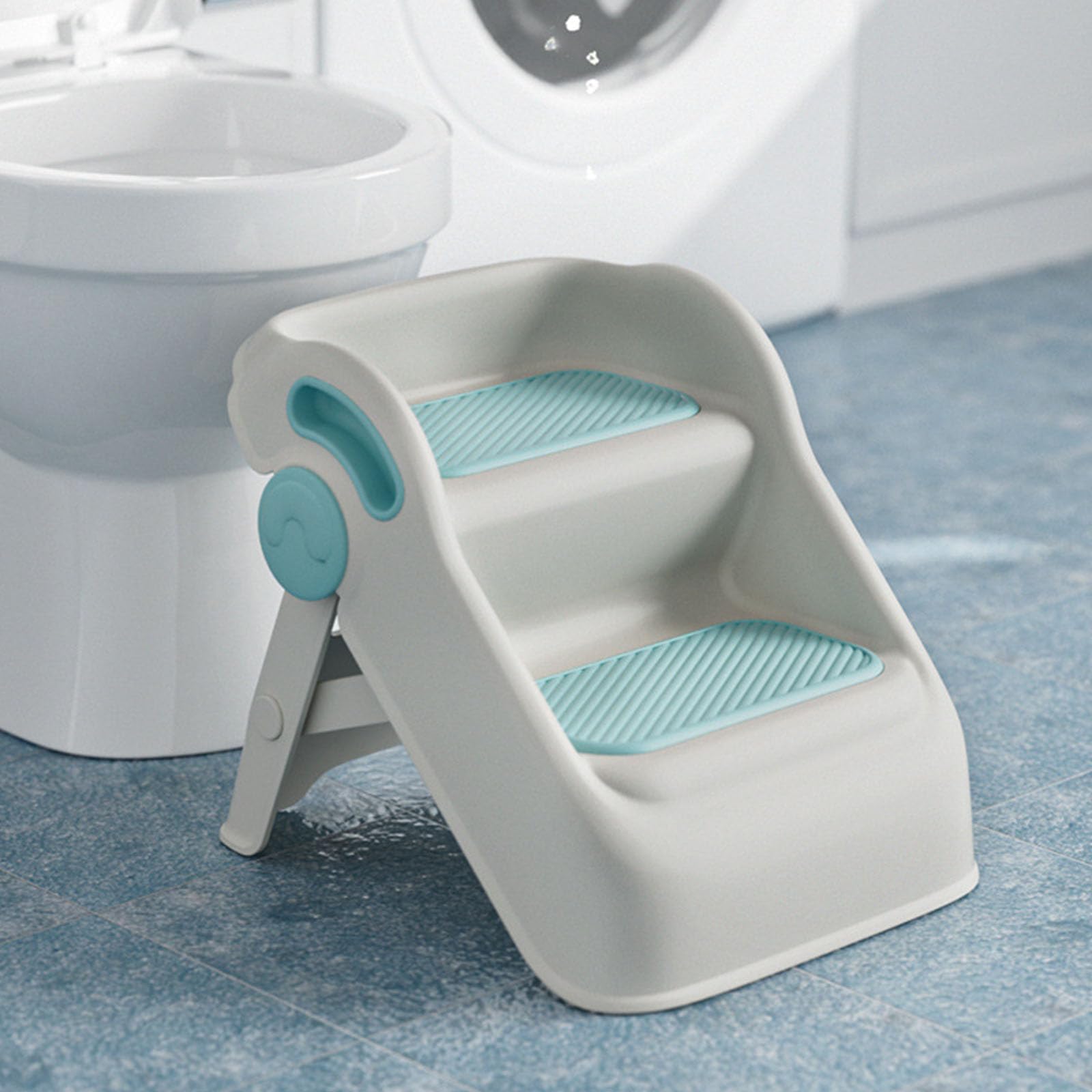 2-stufiger Tritthocker für, rutschfest, Badezimmerhocker, faltbares Design, Kunststoff, sicher, doppelte Ebenen für Kleinkinder, rutschfest