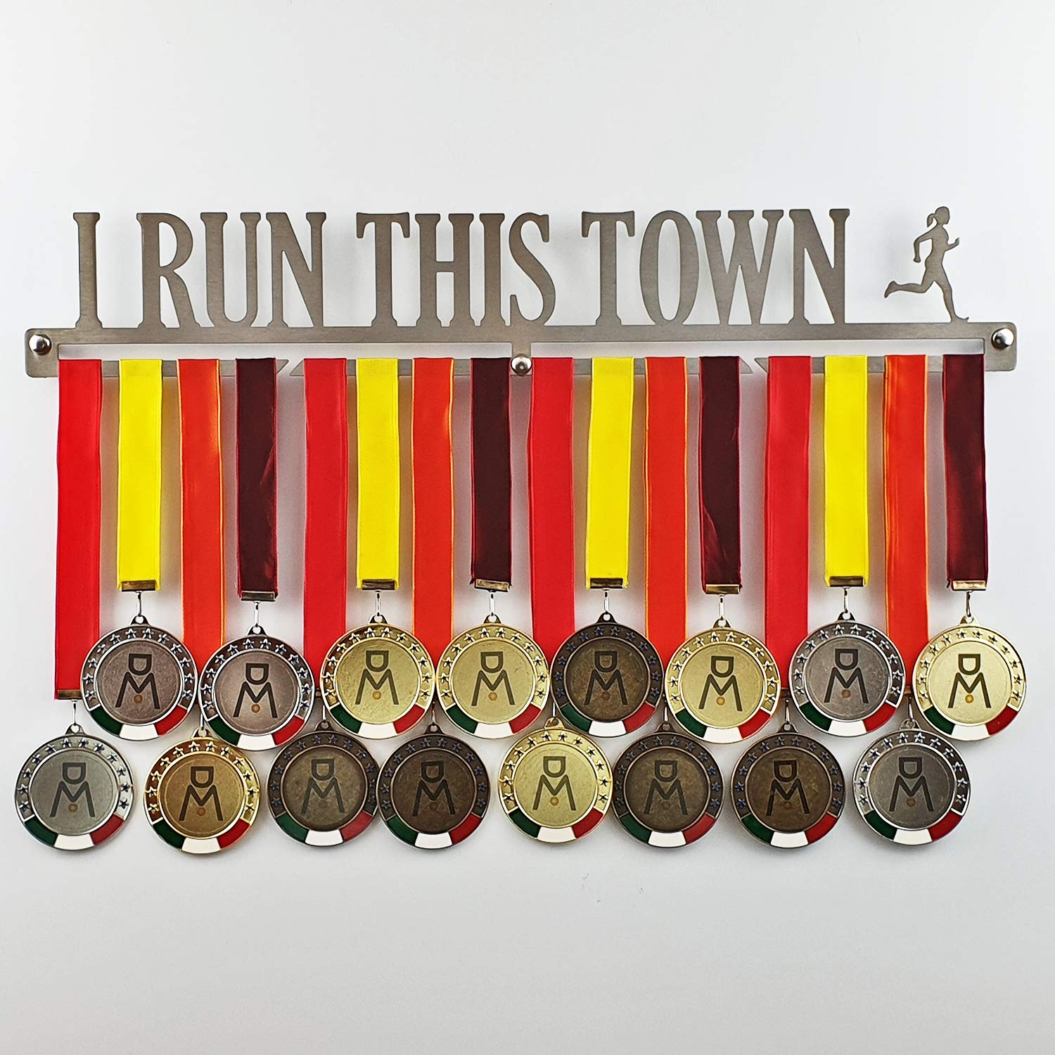 MEDALdisplay "I Run This Town - Wandmedaillenhalter für Läufer, Laufen, Marathon - Bringen Sie bis zu 30 medaillen - Rostfreier Stahl 100% hergestellt in Italien