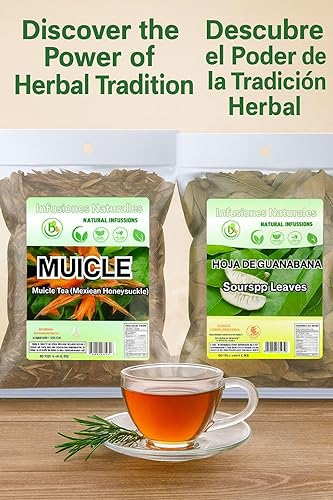 Miniatura 3 de Té de hierbas de hojas de guanábana (guanábana)  4 onzas + té de hierbas Muicle (madreselva mexicana)  4 onzas  Hoja suelta silvestre  100% natural,