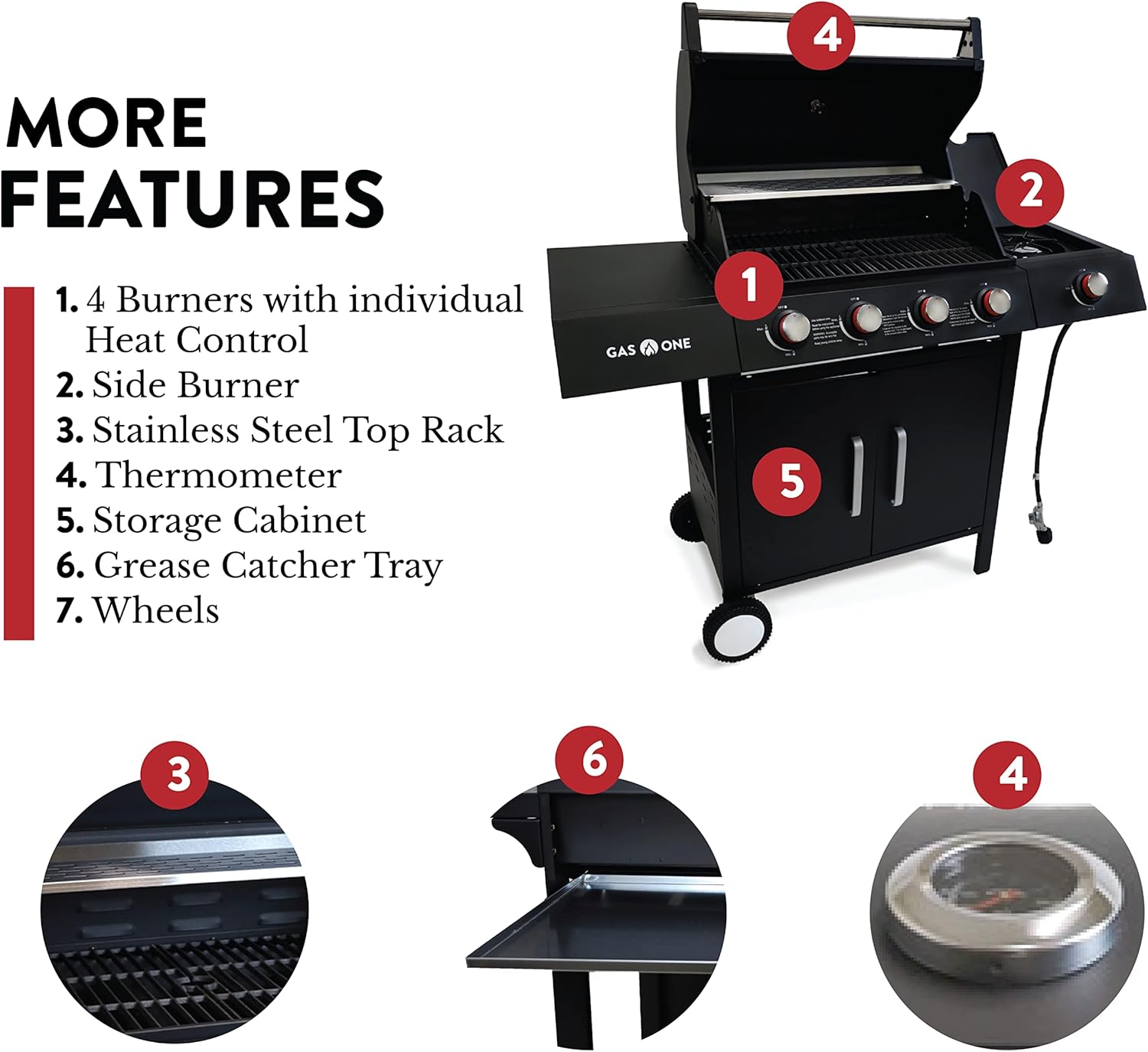 Gas One 4 Burner Gas Grill – Premium Propane Grill with Side Burner – Outdoor Grill Cabinet Style with Wheels - High-Temperature Paint Coating Gas BBQ Grill – Elegant and Luxurious Design : Patio, Lawn & Garden