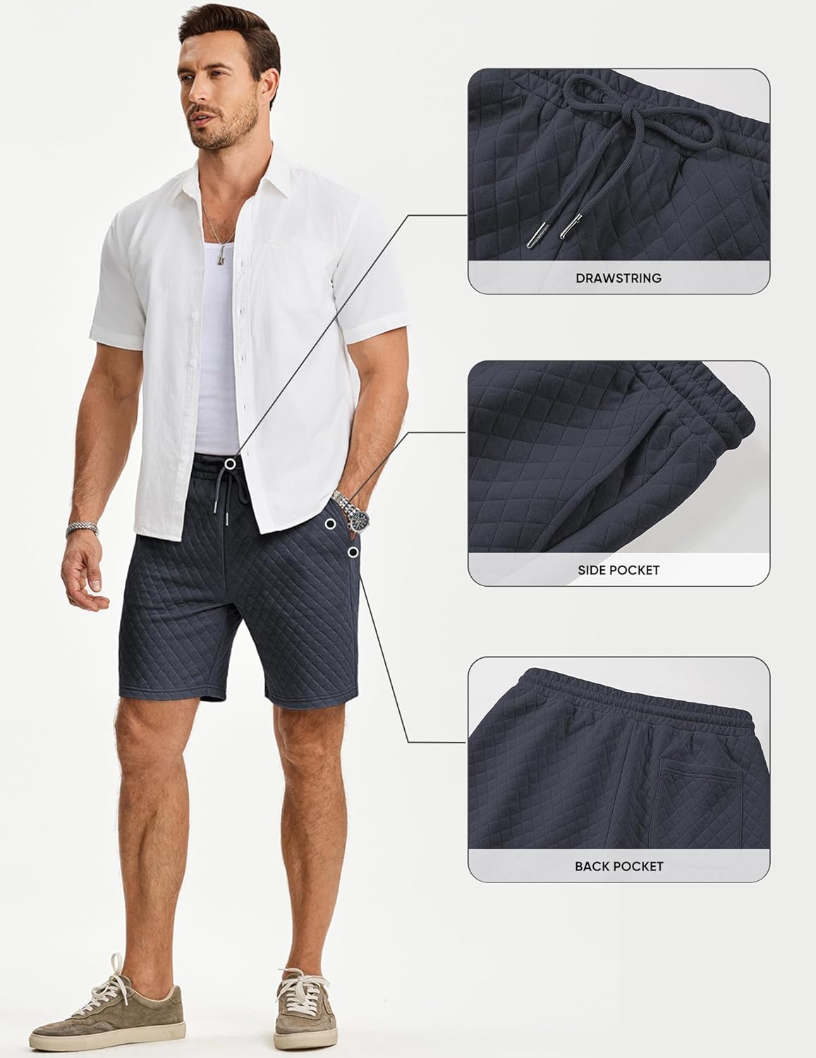 JMIERR Mens Casual Sweat Shorts Drawstring Summer Beach Stretch Quilted Shorts Workout Running - Image 7
