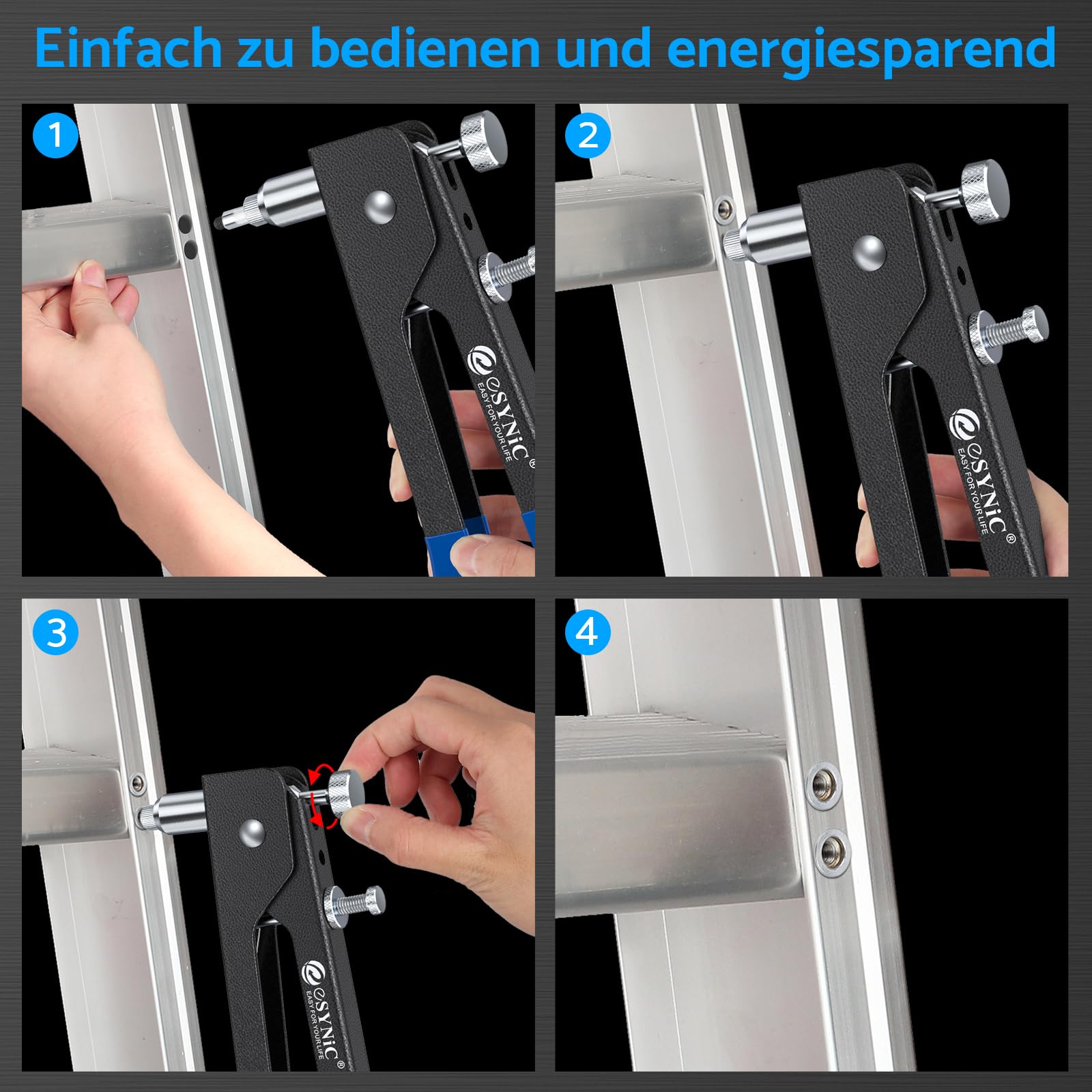 eSynic Nietzange Set 86 Stück Nietmutternzange Set Gewindenietzange Nietpistolen Werkzeug Gewinde Blindnietzange Popnietenzange Einnietmutternzange M3 M4 M5 M6 M8 Dorne und 80pcs Blindnietmuttern