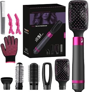 Hair Dryer Brush, 5 in 1 Hot Air Brush for Straightening/Curling/Drying, One-Step Blow Dryer Brush & Volumizer with Ceramic Coating, Detachable Design for Travel Salon
