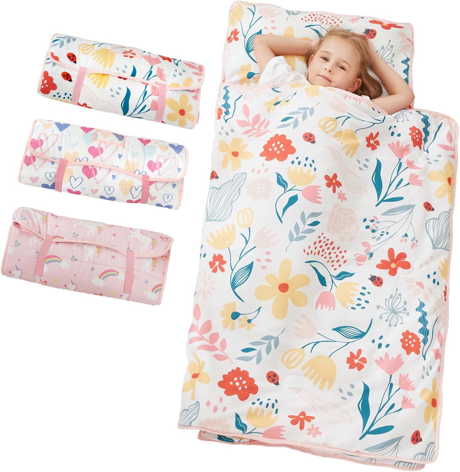 Toddler Nap Mat, Kids Sleeping Bag with Pillow & Minky Blanket, Boys Girls Extra Large Rolled Nap Mats for Preschool Daycare Camping Kindergarten