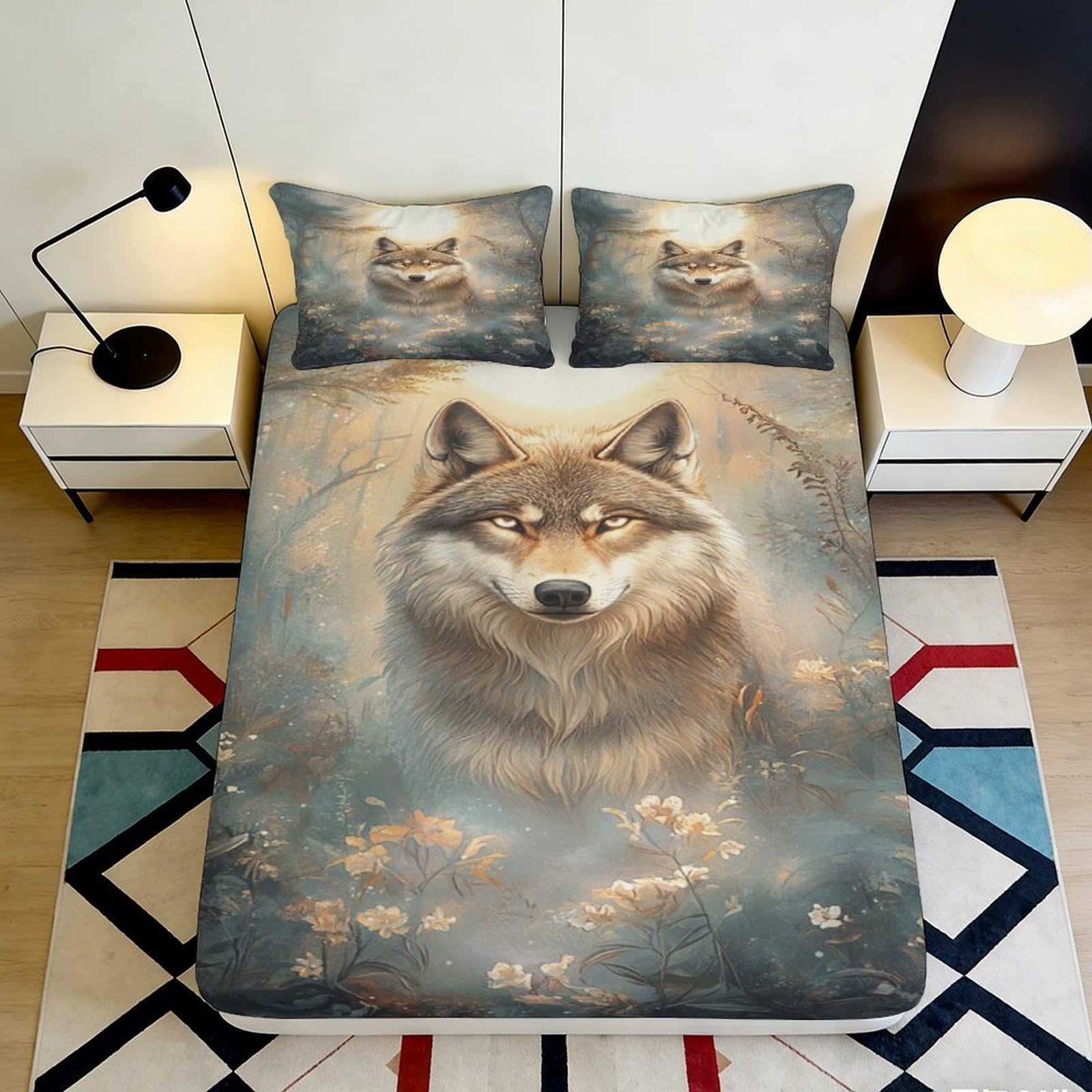Pnayamiorkfel Style-4 3D Printed Wolf Forest Fitted Sheet Microfiber Soft Breathable Wild Animal Bed Cover Bedroom Decor 90X200x25cm