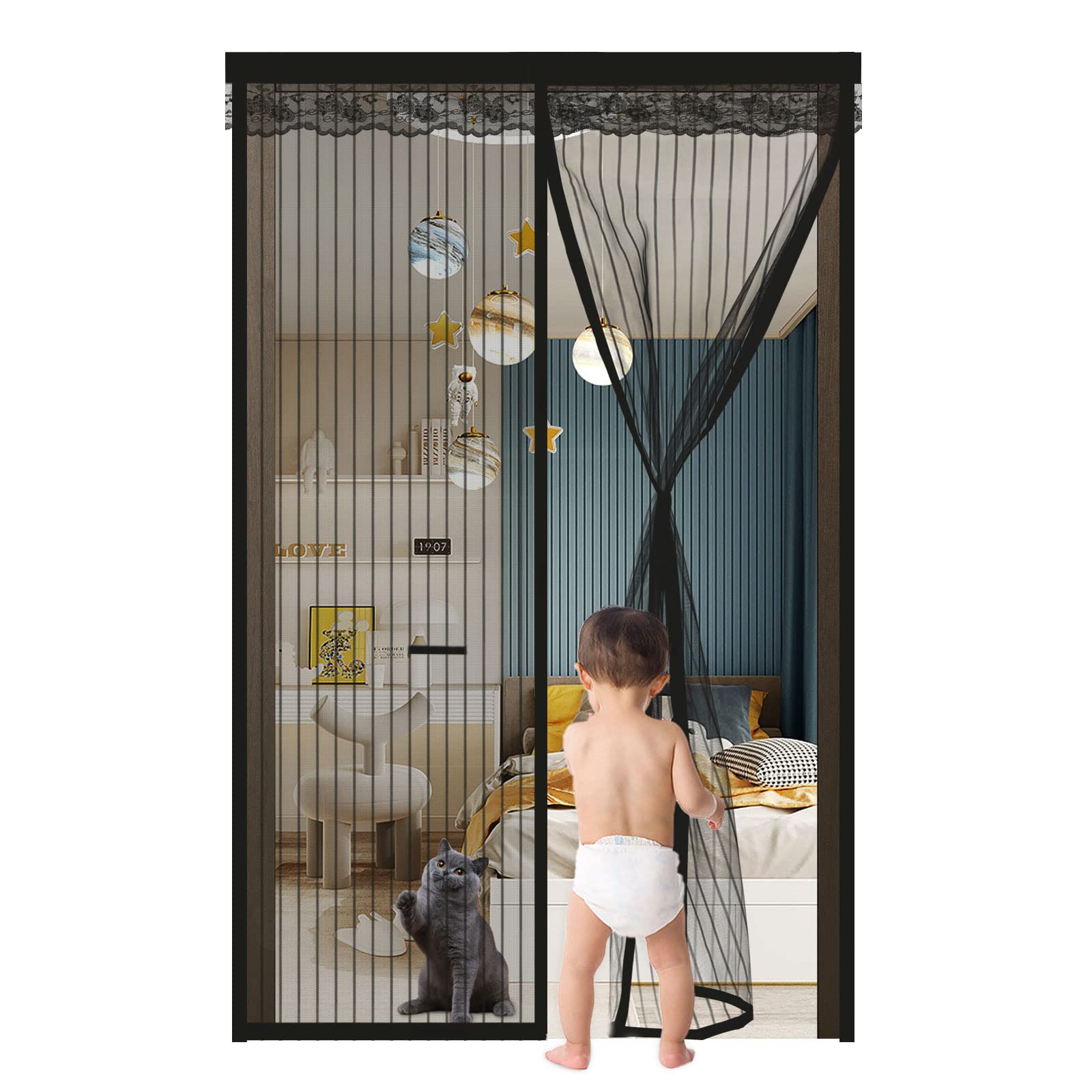 Fliegengitter Magnet-Tür – 235x200 Cm, Schwarz, Für Balkon- Und Terrassentüren