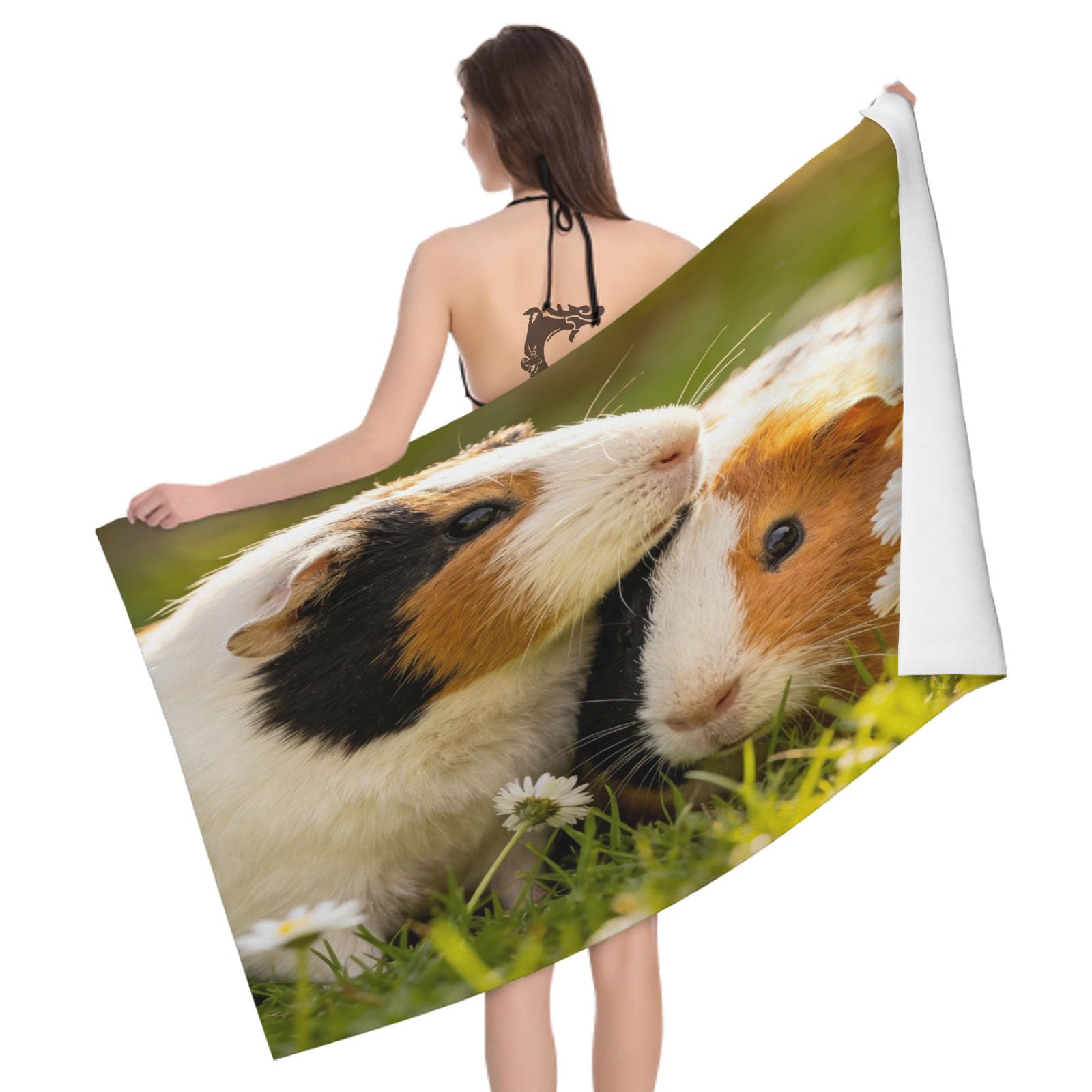 Leichong 3D Guinea Pig Beach Towel Large Microfiber Soft Quick Dry for Adults, Grassland Bath Towel Lightweight Soft Absorbent for Travel Swimming Pool Sports, 180 x 90 cm
