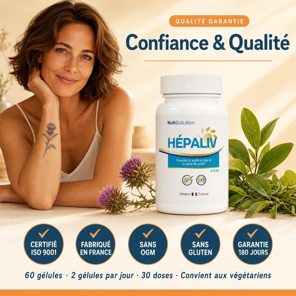 NutriSolution Hépaliv Complément Soutien Hépatique - Formule Détox Avancée avec Chardon-Marie, Desmodium & Thé Vert pour la Santé du Foie, Gestion du Poids & Brûle-Graisses - 60 Gélules (1)