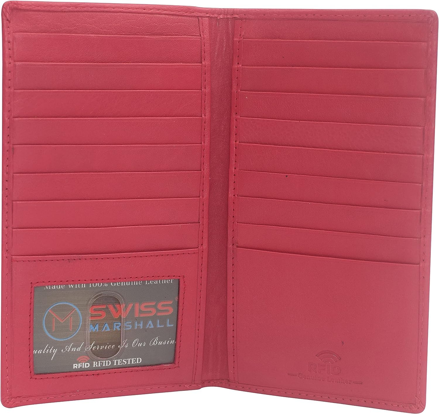 Marshal Portatarjetas de crédito plegable de cuero de gama alta #1529CF, RFID CN Rosa, 4” x 7”, Compacto