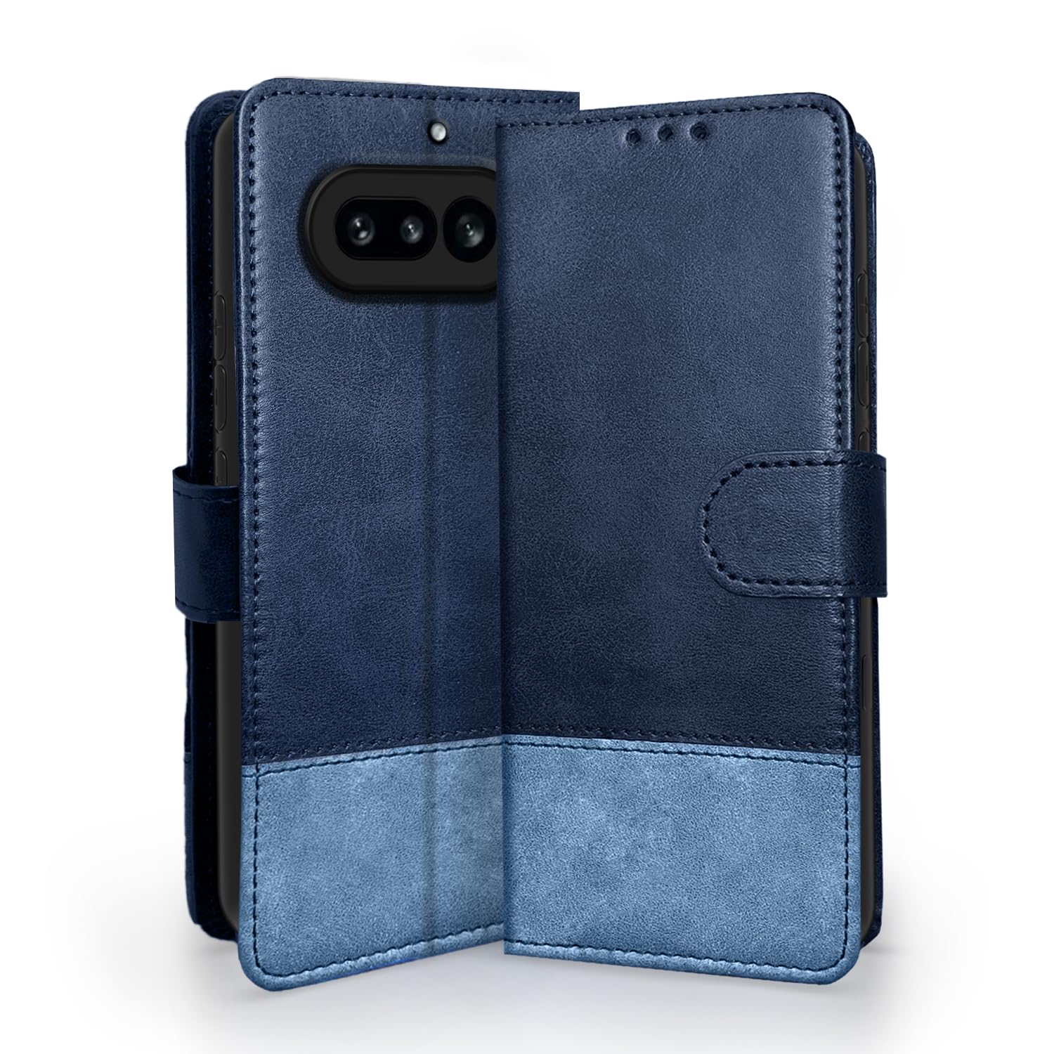 Outlouders Flip Cover for Nothing Phone 4a 5G | Dual-Tone PU Leather Finish | Wallet Style & Stand | Magnetic Flip Case (Navy & Light Blue)