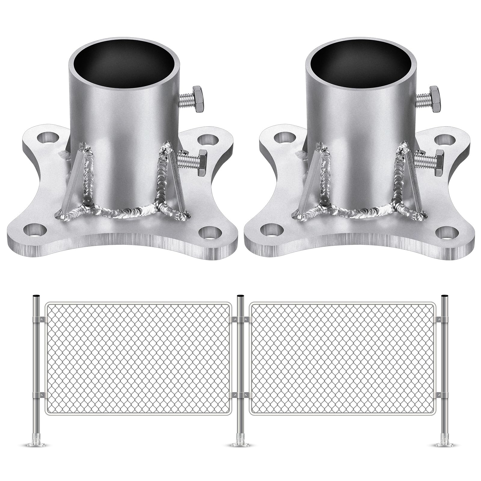 Zonon 2 Pcs 2 1/2 Inch Chain Link Fence Metal Post Base Parts (2-3/8 Od) Pipe Floor Flanges Galvanized Steel Round Posts, Outdoor