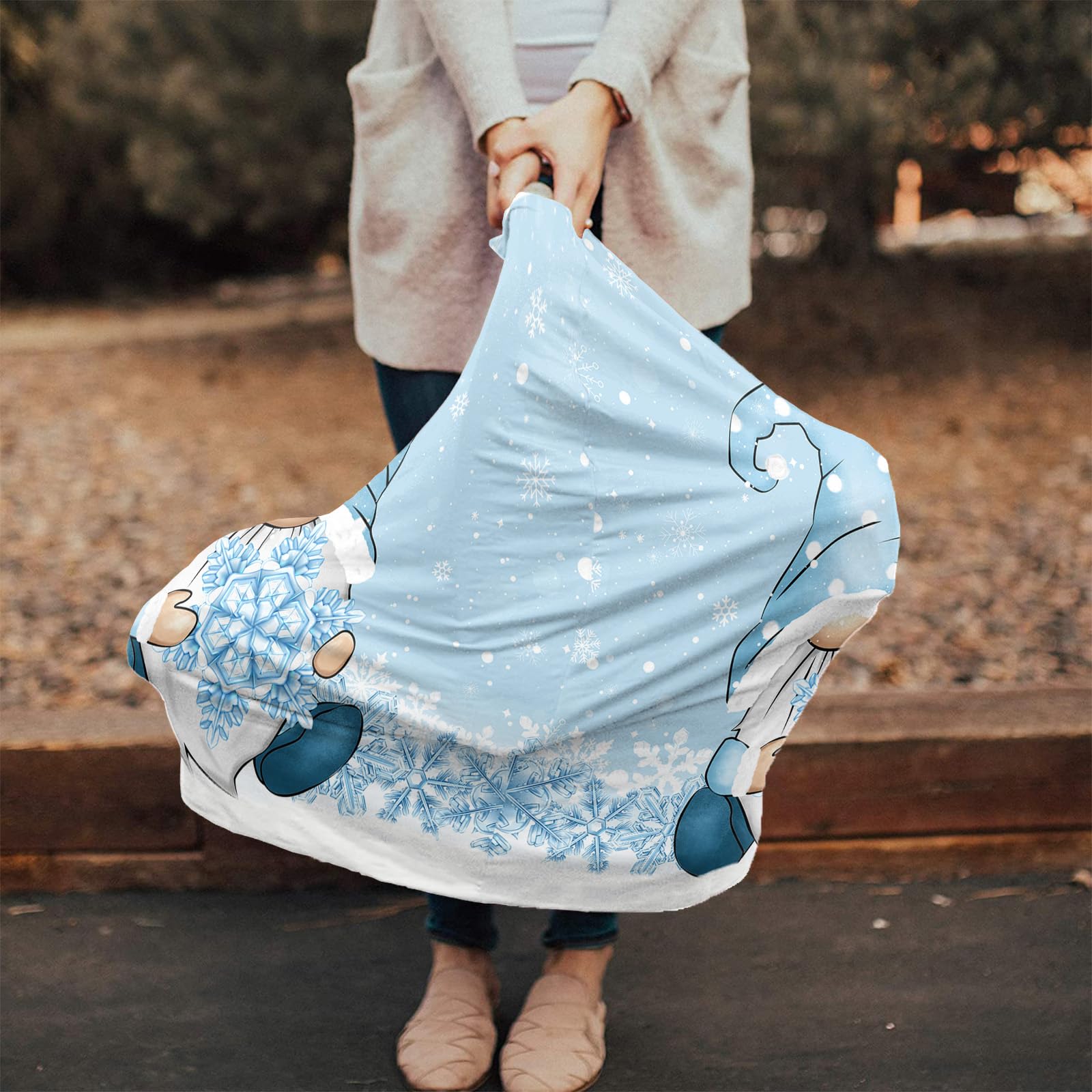Nursing Cover for Breastfeeding Scarf, Christmas Gnome Snowflake Snow Blue Baby Car Covers Super Soft Multi Use for Canopy Shopping Cart Cover Blanket Stroller Cover