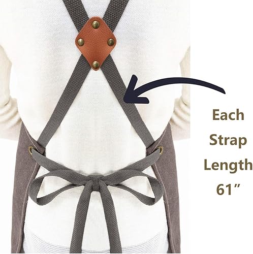 Miniatura 6 de Delantales de chef para mujeres y hombres con bolsillos grandes, delantal de trabajo repelente al agua de lona de algodón, talla M a XXL