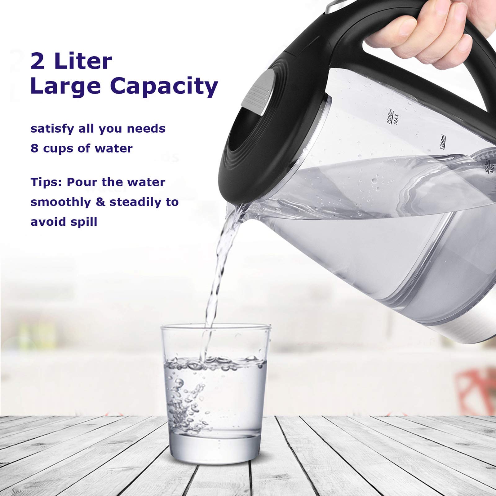 Topwit Electric Kettle Glass Hot Water Kettle, Upgraded, 2.0L Water