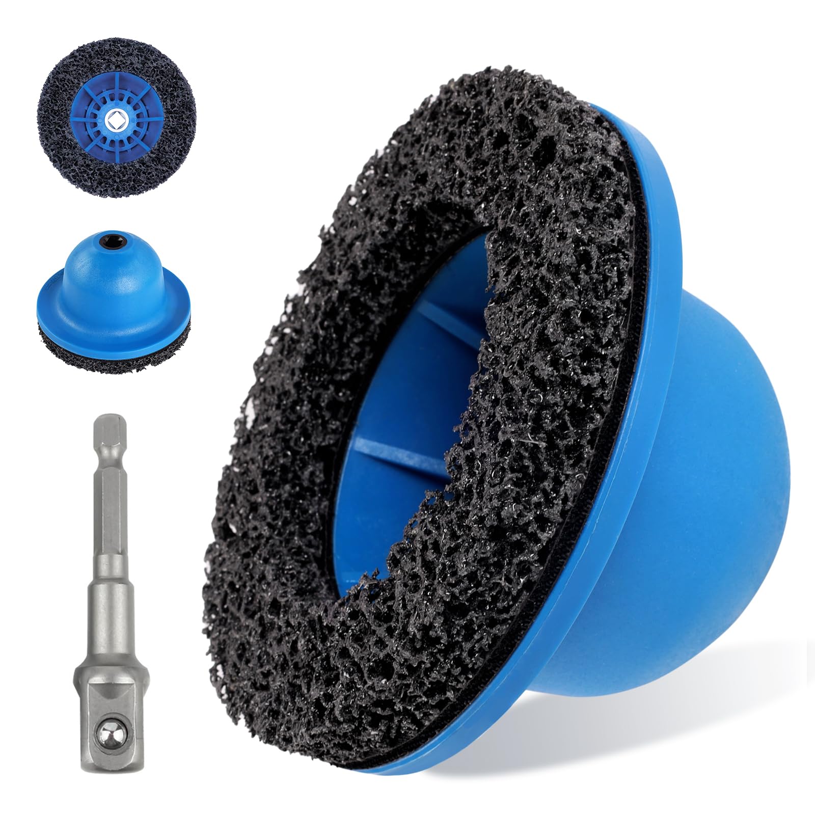 Connextion Radnabenschleifer Innen-Ø 90mm Außen-Ø 150mm, Kugelkopfschleifer mit 1/2"-Antrieb und Adapter, Radnabenreiniger Kfz für Felgenwechsel, Radnabe Reinigen, Rostentfernung