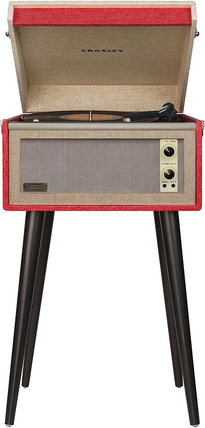 Crosley CR6233D-RE Dansette Bermuda Portable Vinyl Record Player Turntable with Aux-In and Bluetooth, Red