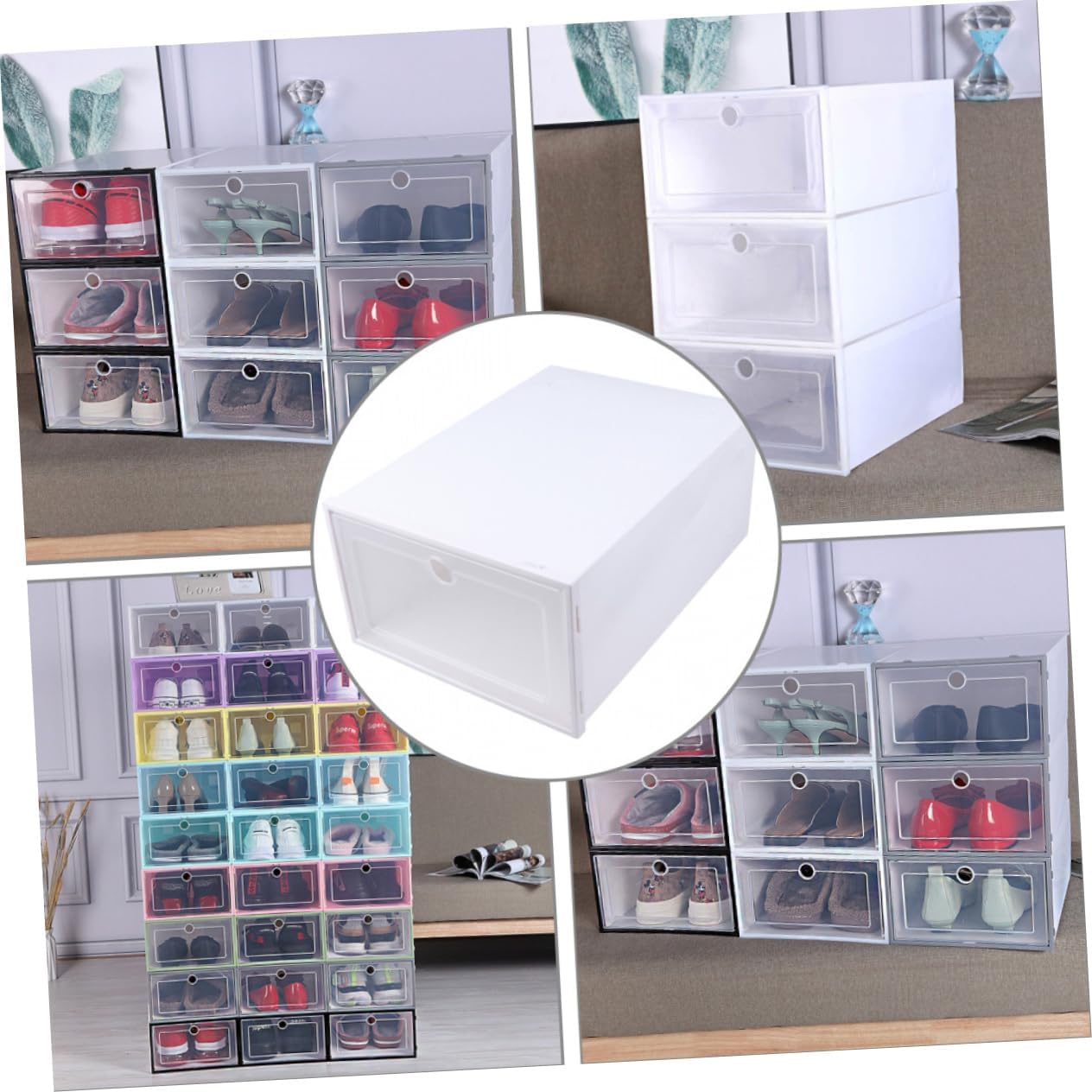 6pcs Stackable Transparent Drawer Shoes Boxes with Breathable Dustproof Plastic Shoe Containers for Men Sneaker Storage Organizer