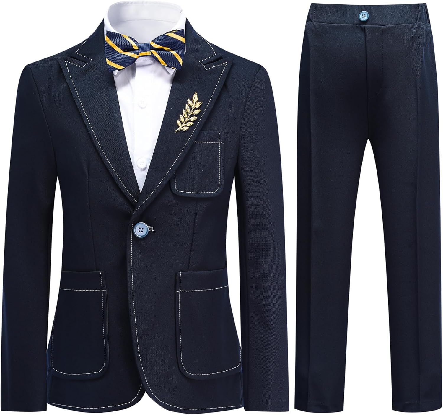 SWOTGdoby Boys' 3-Piece Formal Suit Set Kids Tuxedo Suits with Shirt, Bow Ties, Brooches